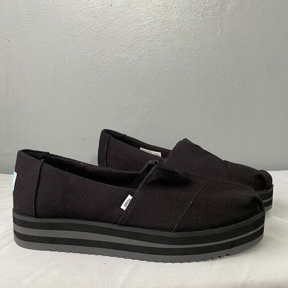 Toms Alpargata Alp Midform Platform Womens Size 8.5 Black Canvas Slip On Shoes - Picture 2 of 7
